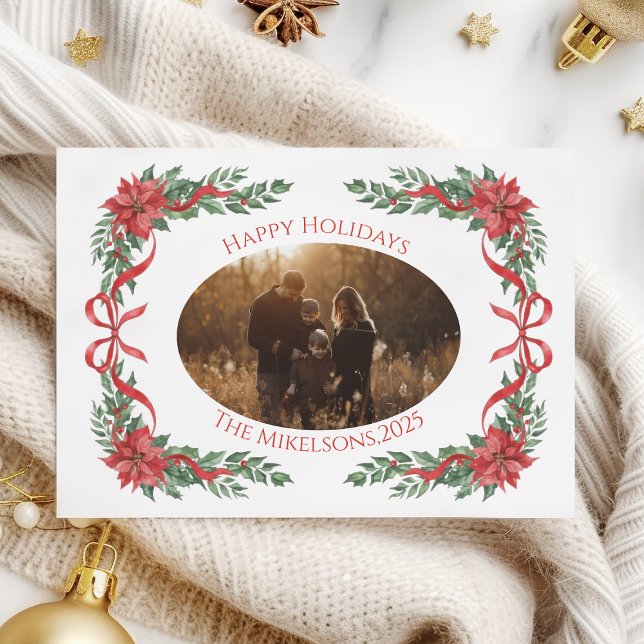 Cartes Pour Fêtes Annuelles Poinsettia Bow Photo Christmas (Créateur téléchargé)