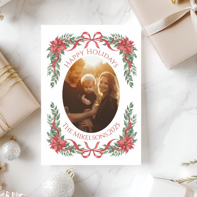 Cartes Pour Fêtes Annuelles Poinsettia Bow Photo Christmas (Créateur téléchargé)