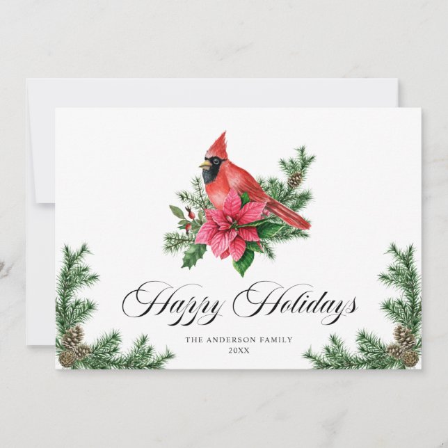 Cartes Pour Fêtes Annuelles Poinsettia Cardinal Rouge Salutation de Noël (Devant)