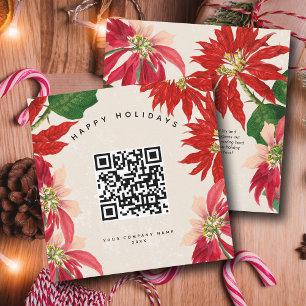 Cartes Pour Fêtes Annuelles Poinsettia Corporate Business QR Code Noël