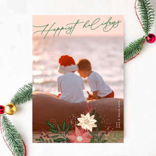 Cartes Pour Fêtes Annuelles Poinsettia de Noël Classique Photo de Fête Joyeux