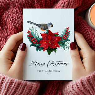 Cartes Pour Fêtes Annuelles Poinsettia de Noël élégant Oiseau Non-Photo