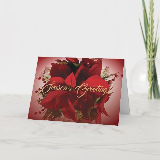 Cartes Pour Fêtes Annuelles Poinsettia de Noël Rouge Élégant (Devant)