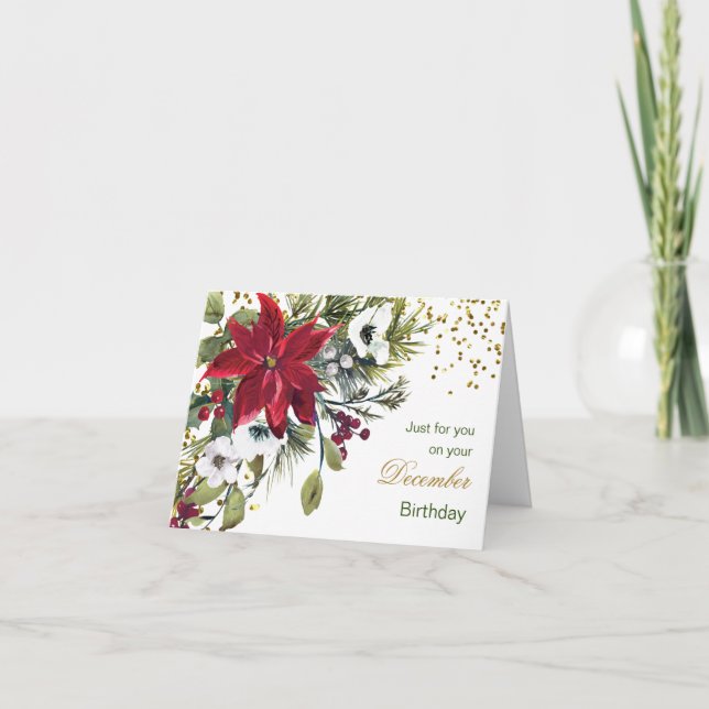 Cartes Pour Fêtes Annuelles Poinsettia, décembre Noël Anniversaire (Devant)