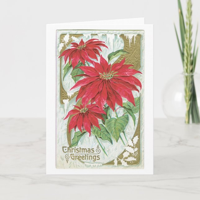 Cartes Pour Fêtes Annuelles Poinsettia démodée de Noël (Devant)