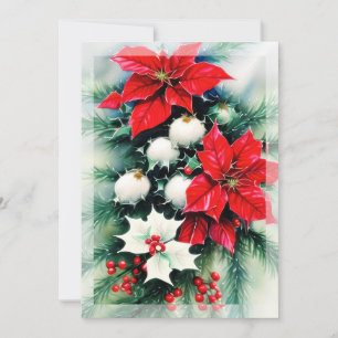 Cartes Pour Fêtes Annuelles Poinsettia et guirlande de houx Noël budget