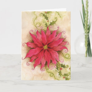 Cartes Pour Fêtes Annuelles Poinsettia et Holly Card
