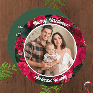Cartes Pour Fêtes Annuelles Poinsettia famille photo personnalisée