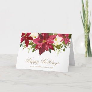 Cartes Pour Fêtes Annuelles Poinsettia Floral Élégant Noël Aquarelle Rouge