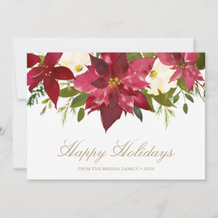 Cartes Pour Fêtes Annuelles Poinsettia Floral Élégant Noël Aquarelle Rouge