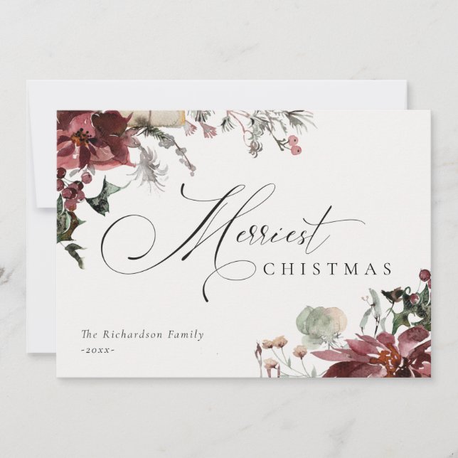 Cartes Pour Fêtes Annuelles Poinsettia floral rouge sombre Noël le plus joyeux (Devant)