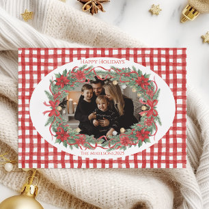 Cartes Pour Fêtes Annuelles Poinsettia Gingham Rustique Photo Noël