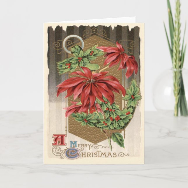 Cartes Pour Fêtes Annuelles Poinsettia Holly Ancre Nautique (Devant)