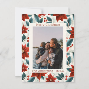 Cartes Pour Fêtes Annuelles Poinsettia Joyeux Noël   1 Photo   Blanc cassé