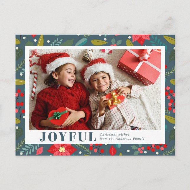 Cartes Pour Fêtes Annuelles Poinsettia motifs floraux Joyeux Photo Noël (Devant)