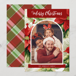 Cartes Pour Fêtes Annuelles Poinsettia rouge de Noël Personnalisé 1-Photo