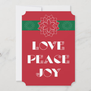 Cartes Pour Fêtes Annuelles Poinsettia rouge minimaliste avec amour, Paix, Joi