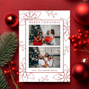 Cartes Pour Fêtes Annuelles Poinsettia Rouge Simple Moderne 2 Photo
