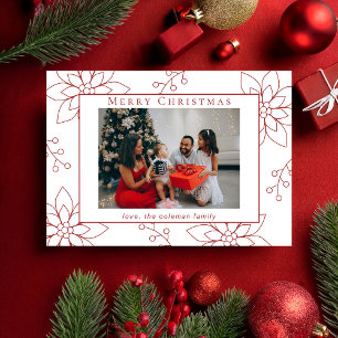 Cartes Pour Fêtes Annuelles Poinsettia Rouge Simple Moderne Une Photo
