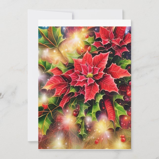 Cartes Pour Fêtes Annuelles Poinsettia scintillant et budget de Noël de houx (Devant)