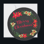 Cartes Pour Fêtes Annuelles Poinsettia sur Chalkboard, Joyeux Noël ! Arrondie<br><div class="desc">Poinsettia sur Chalkboard,  Joyeux Noël ! Carte ronde. Vous customisez !</div>