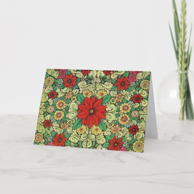 Cartes Pour Fêtes Annuelles Poinsettia vintage de Noël (Devant)