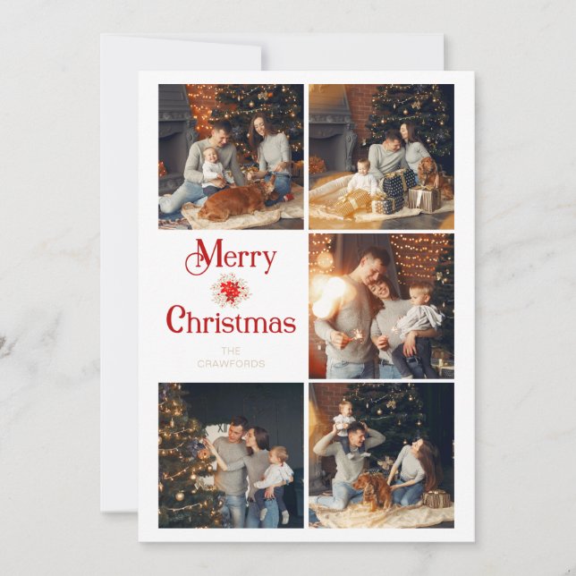 Cartes Pour Fêtes Annuelles  Poinsettias Bouquet Tend Elegant Collage 5 Photos (Devant)