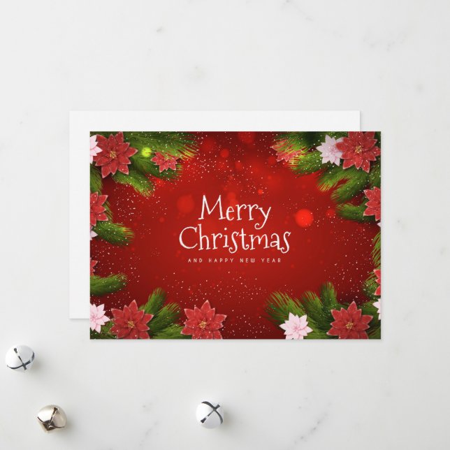 Cartes Pour Fêtes Annuelles Poinsettias de Noël (Devant/Arrière en situation)