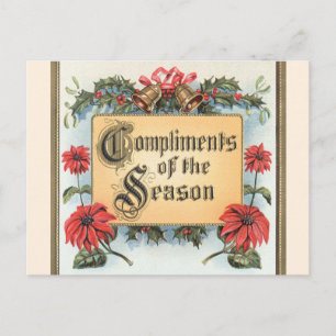 Cartes Pour Fêtes Annuelles Poinsettias de Noël vintage dans un cadre orné