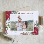 Cartes Pour Fêtes Annuelles Poinsettias et Fir Feuilles Joyeux Noël Photo<br><div class="desc">Joyeux Noël! Envoyez des voeux et des salutations de vacances à votre famille et à vos amis avec ce carte photo de vacances en aquarelle personnalisable. Il comprend des pinecones aquarelles, des aiguilles de pin, des selles, des baies et des poinsettias rouges. Personnalisez en ajoutant des noms, des messages, des...</div>