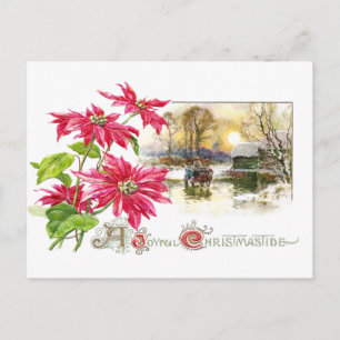 Cartes Pour Fêtes Annuelles Poinsettias et Pays Vignette Vintage Noël