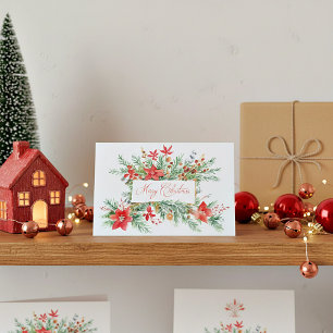 Cartes Pour Fêtes Annuelles Poinsettias et verdure à l'aquarelle