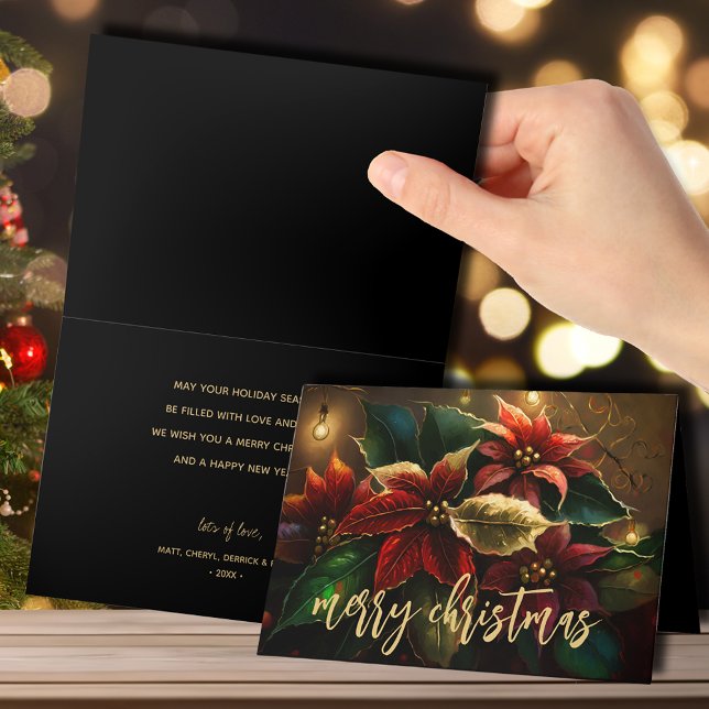 Cartes Pour Fêtes Annuelles Poinsettias Joyeux Noël Plié (Créateur téléchargé)