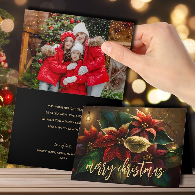 Cartes Pour Fêtes Annuelles Poinsettias Joyeux Noël Plié Photo (Créateur téléchargé)