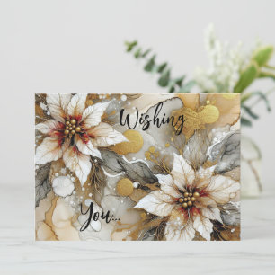 Cartes Pour Fêtes Annuelles Poinsettias Peints en Or
