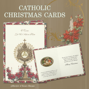 Cartes Pour Fêtes Annuelles Poinsettias Religieux de Noël Bougies Jésus