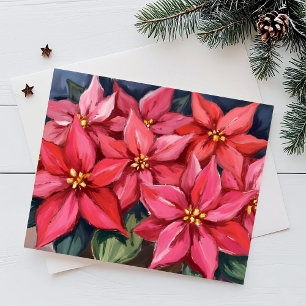 Cartes Pour Fêtes Annuelles Poinsettias Rouges Fleurs de Noël Aquarelle