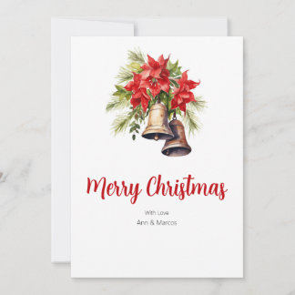 Cartes Pour Fêtes Annuelles Poinsettias rouges & Foliage vert Noël