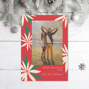 Cartes Pour Fêtes Annuelles Poinsettias vintage Photo de Noël Vertical