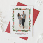 Cartes Pour Fêtes Annuelles Poinsettias vintages aiguilles de pin Photo de Noë<br><div class="desc">Joyeux Noël! Envoyez vos souhaits et vos salutations de vacances à votre famille et à vos amis avec cette carte photo de Noël florale personnalisable. Il est doté d'un cadre aquarelle de pinecones, aiguilles de pin, creux, baies et poinsettia. Personnalisez en ajoutant des noms, des messages et une photo verticale....</div>