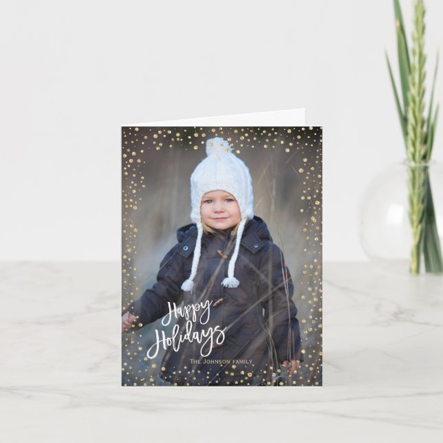 Cartes Pour Fêtes Annuelles Point d'or moderne avec lettres blanches Joyeuses  (Devant)