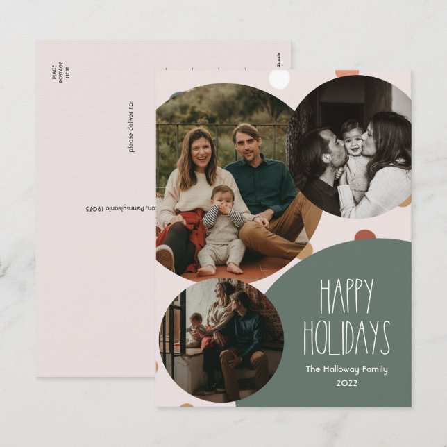 Cartes Pour Fêtes Annuelles Pointe Polka Boho Vert Verticale 3 Photo (Devant / Derrière)
