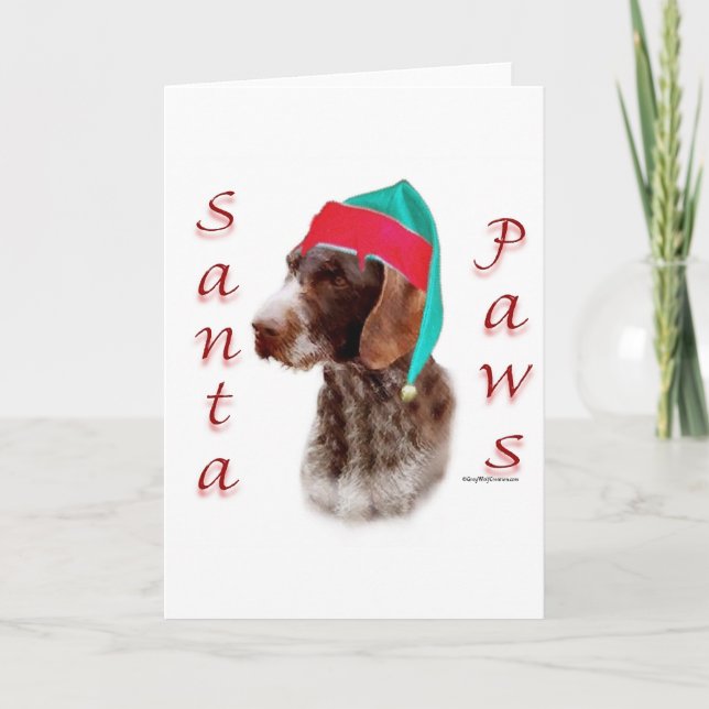 Cartes Pour Fêtes Annuelles Pointeur À poils durs allemand Père Noël Paws (Devant)