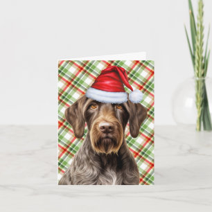 Cartes Pour Fêtes Annuelles Pointeur À poils durs mignon Père Noël Chien Rouge