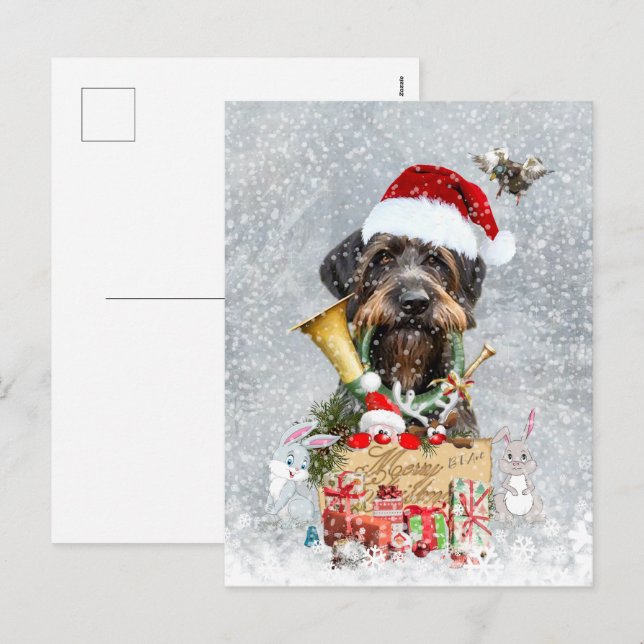 Cartes Pour Fêtes Annuelles Pointeur à poils durs, Noël de chien (Devant / Derrière)
