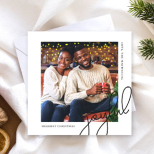 Cartes Pour Fêtes Annuelles Points de Noël simples Black Joyful Script Photo