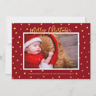 Cartes Pour Fêtes Annuelles Points dorés élégants Rouge Joyeux Noël Photo pers