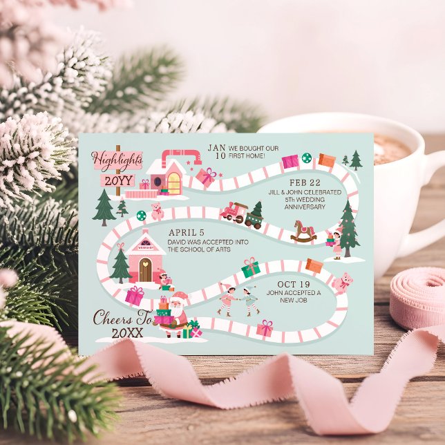 Cartes Pour Fêtes Annuelles Points saillants de fin d'année North Pole Pink El (Year End Highlights North Pole Pink Elf Workshop Holiday Card)