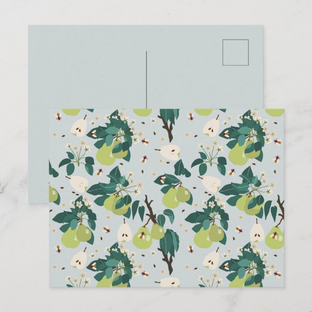 Cartes Pour Fêtes Annuelles Poires et abeilles dans un jardin botanique fleuri (Devant / Derrière)