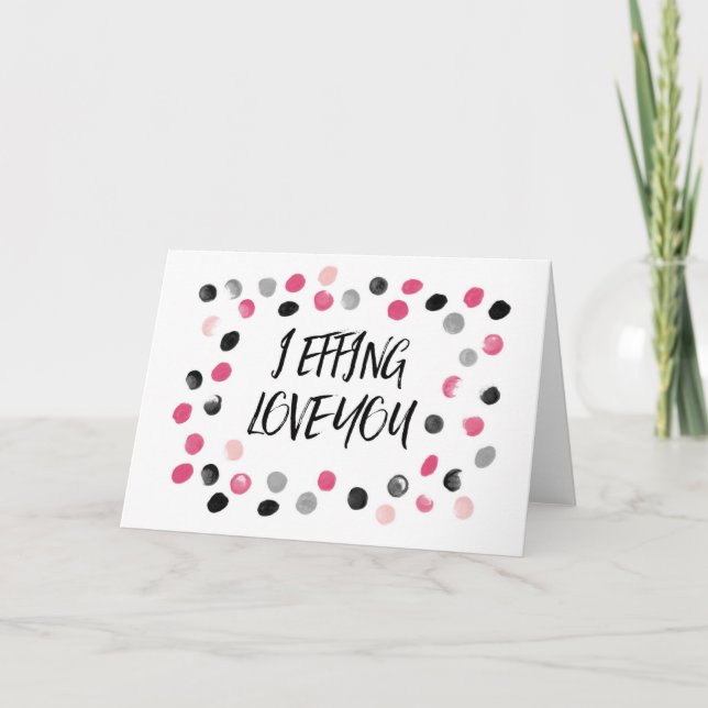 Cartes Pour Fêtes Annuelles Pois roses et noirs Je fais l'amour Vous aimez (Devant)